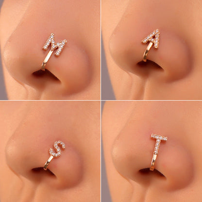 No Piercing Nose Pin Copper Inlaid Zircon Letter U Shape